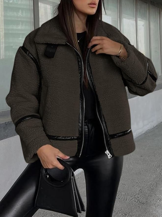 Moto Leather Patchwork Zip Up Jacket
