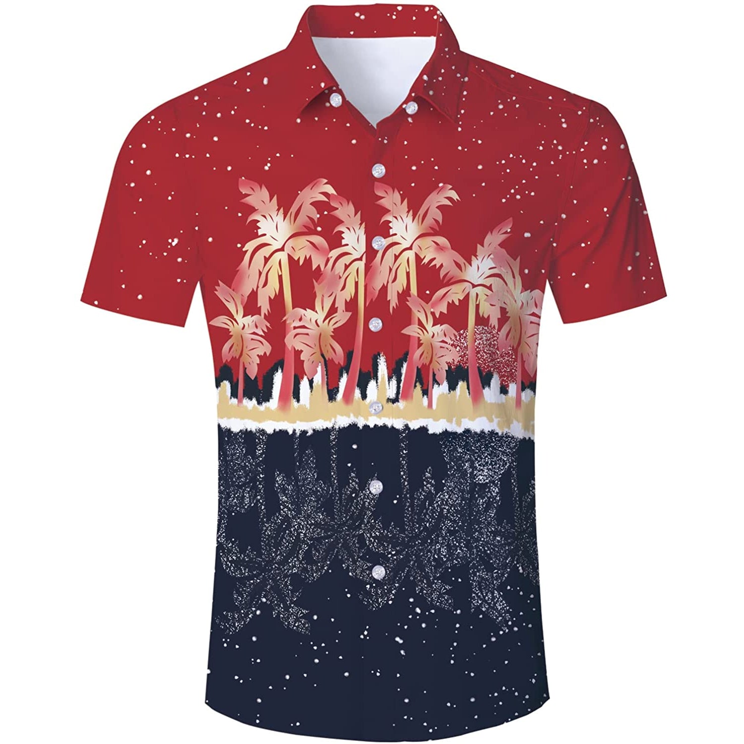 Red & Navy Palm Tree Funny Button Up Shirt